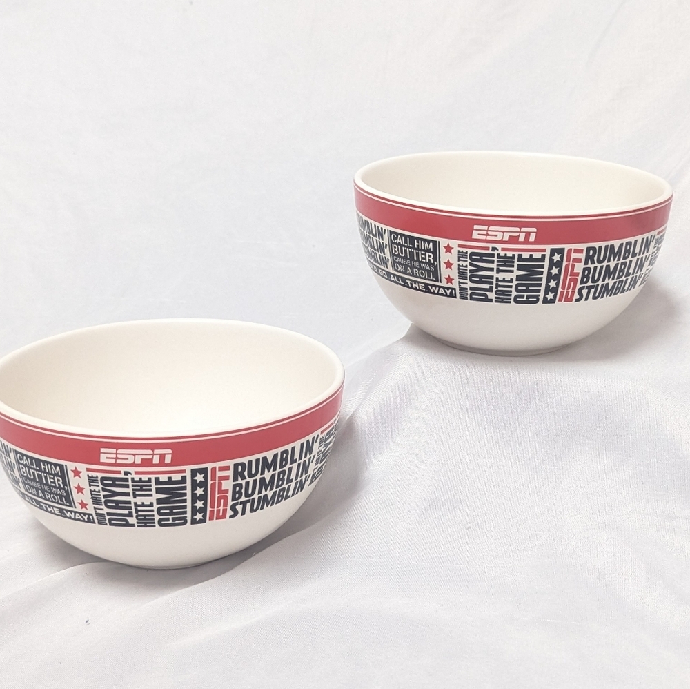 2 Espn Halmark Chris Berman Quote Ceramic Dip Bowls 5" NFL Football Super Bowl
